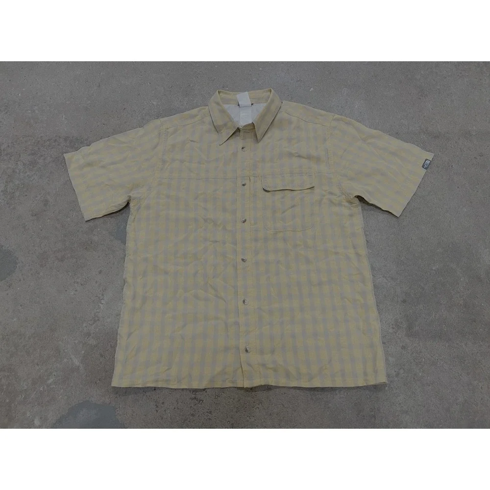 The‎ North Face Shirt Mens Medium Yellow Check Short Sleeve Button Up Hiking